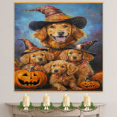 Nova Scotia Duck Tolling Retriever Halloween Canvas Wall Art with Pumpkins Rustic Fall Farmhouse Decor on Ready to Hang 1.5" Thick Canvas Wrap, Floating Framed Canvas, Flat Rolled Canvas